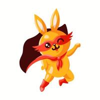 Illustration of a cute cartoon animal superhero wearing a red mask and cape. The animal has bunny ears and a playful expression, embodying strength and fun. vector