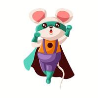 Illustration of a cute cartoon mouse dressed as a superhero wearing a vibrant cape and costume. The mouse appears to be in a dynamic pose, conveying energy and enthusiasm. vector