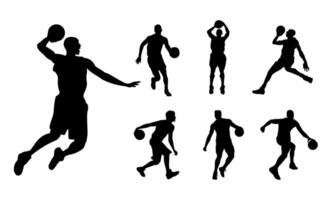 Basketball player silhouette illustration. Suitable for design element of basketball competition. Basketball player doing slam dunk vector