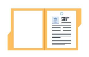 Patient card, medical records document with patient data or information in opened folder. Doctor's medical report. illustration. vector