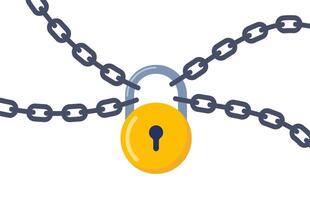 Closed yellow lock on the chains. Symbol of protection of information, property, inaccessibility. illustration. vector