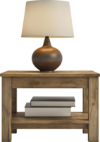 A wooden table with a lamp on top png