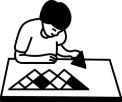 A character solving puzzle game, hand drawn icon vector