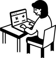 A doodle style icon of a character doing online math vector
