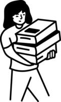 A character carrying books, doodle style icon vector
