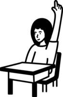 A student raising hand in class, doodle style icon vector