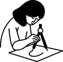 A doodle style icon of a character using drawing compass vector