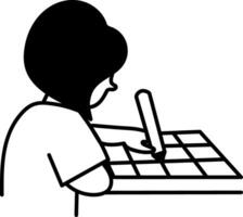A character playing sudoku, doodle style icon vector