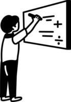 Math tutor writing on board, doodle style icon vector