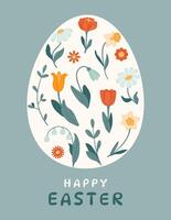Eggshaped frame with spring flowers inside. vector