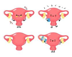 Cartoon Uterus characters with diverse emotions and actions vector