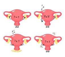 Cartoon Uterus characters with diverse emotions vector