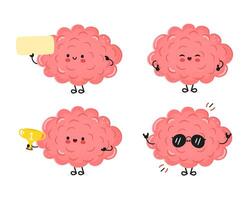 Funny Brain characters bundle set. hand drawn doodle style cartoon character illustration icon design. Cute Brain mascot collection vector