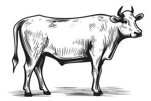 cow is standing sketch engraving illustration style Hand drawn vector