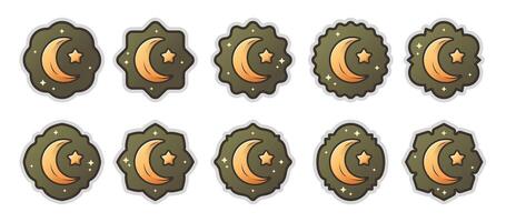 Crescent Moon and Star Illustrations for Sticker and Background. vector