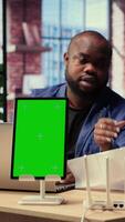 African American couple fighting while they fix Wi-Fi setup next to copy space, troubleshooting router errors to maintain efficiency in their self employed careers. Angry freelancers. Camera B. video