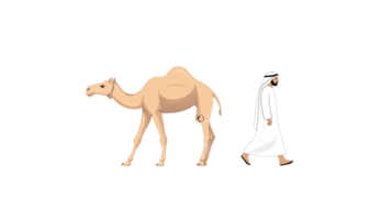 Camel and Man Walking on Desert png