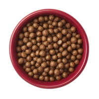 Red Pet Food Bowl with Round Brown Pellets Inside png