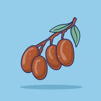 Sweet ripe dates fruit designed in flat cartoon style isolated. Date fruit icon for Ramadan and Eid al-Fitr dishes. Dried dates. vector