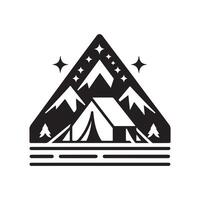 Camping tent in front of snow mountain silhouette. vector