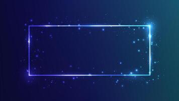 Neon frame with shining effects and sparkles on dark blue background. Empty glowing techno backdrop. illustration vector