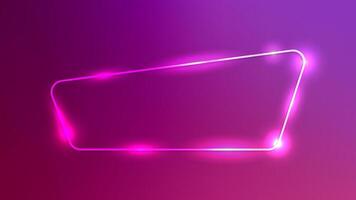 Neon rounded frame with shining effects on dark pink background. Empty glowing techno backdrop. illustration vector
