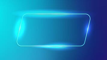 Neon rounded parallelogram frame with shining effects on dark blue background. Empty glowing techno backdrop. illustration vector