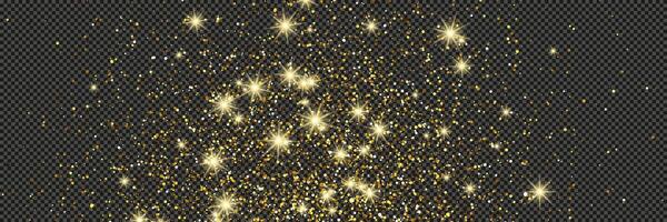 Gold glittering with stars on a gray background. Dust with gold glitter effect and empty space for your text vector