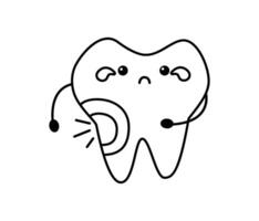Cute Sad Tooth with Pain and Red Spot Line style vector
