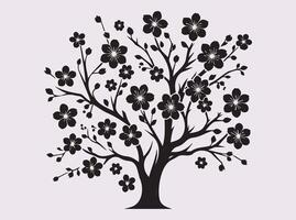 Decorative Black Color Sakura Blossom Tree Silhouette for Stylish and Unique Designs vector