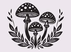 Minimalist Three Mushrooms Silhouette in Black for Creative and Decorative Use vector