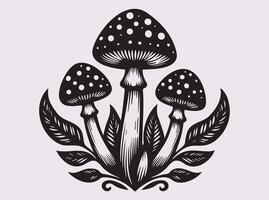 Intricate Black Three Mushrooms Silhouette for Unique and Aesthetic Design Concepts vector