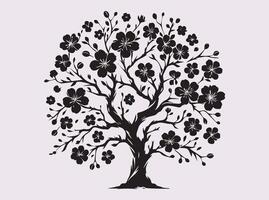 Intricate Black Sakura Blossom Tree Silhouette for Unique and Aesthetic Projects vector