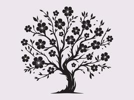 Artistic Black Color Sakura Blossom Tree Silhouette for Nature and Floral Themes vector