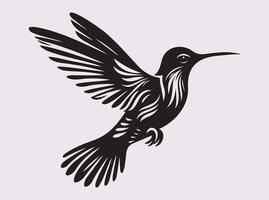 Expressive Solid Black Color Hummingbird Silhouette with Stunning Wing Details vector