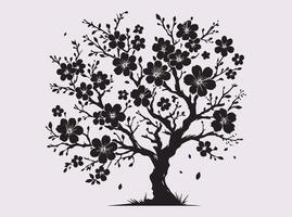 Black Silhouette of Sakura Blossom Tree for Nature Inspired Art and Design vector