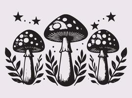 Decorative Black Color Three Mushrooms Silhouette for Rustic and Natural Art Designs vector