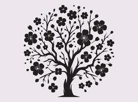 Elegant Solid Black Sakura Blossom Tree Silhouette for Creative and Artistic Projects vector