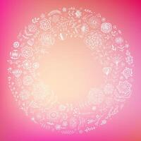 Wedding background with wreath. Floral frame with place for text. Template for romantic greeting card, postcard, invitation. Blurred, bokeh vector