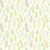 Seamless pattern with foliage. Spring, summer fashion background with hand drawn leaves, soft colors. Wrapping, fabric. vector