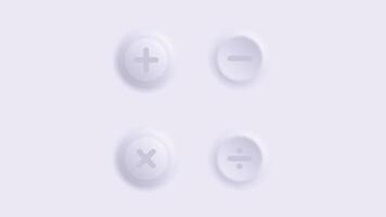 Mathematical symbols 3D circle shapes button neomorphism style vector
