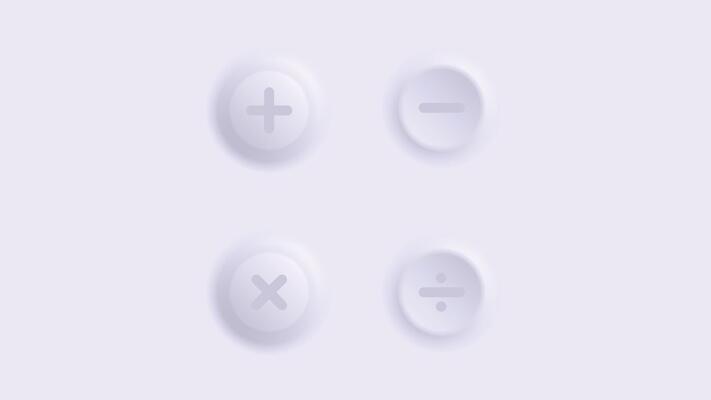 Mathematical symbols 3D circle shapes button neomorphism style