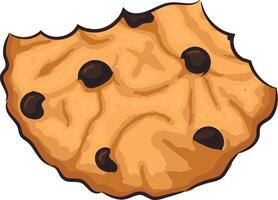 Hand drawn bitten cookie with chocolate drops. More than half sweet have been eaten vector