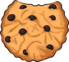 Hand drawn bitten cookie with chocolate drops vector