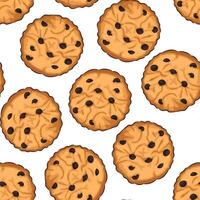 Hand drawn cookie with chocolate drops seamless pattern vector
