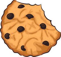 Hand drawn bitten cookie with chocolate drops vector