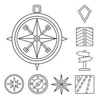 Navigation and Roads Outline Icons Set Editable Stroke vector