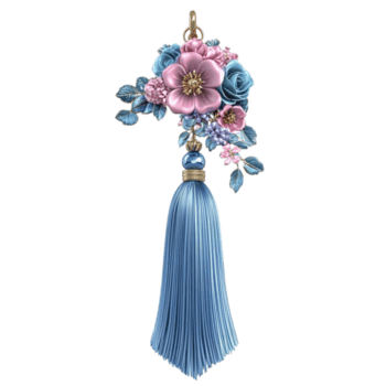 Blue Tassel with Flowers and Leaves Decoration png