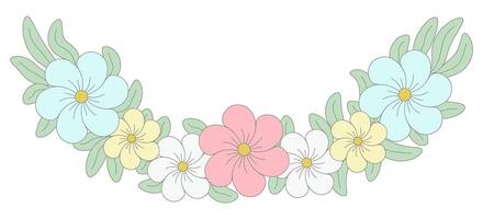 Pastel flower wreath with soft colors and delicate leaves isolated on a transparent background. Hand drawn element for spring or Easter greeting cards vector