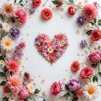 A heart made of flowers on a white background.A bouquet for Valentine's Day.valentine's day photo